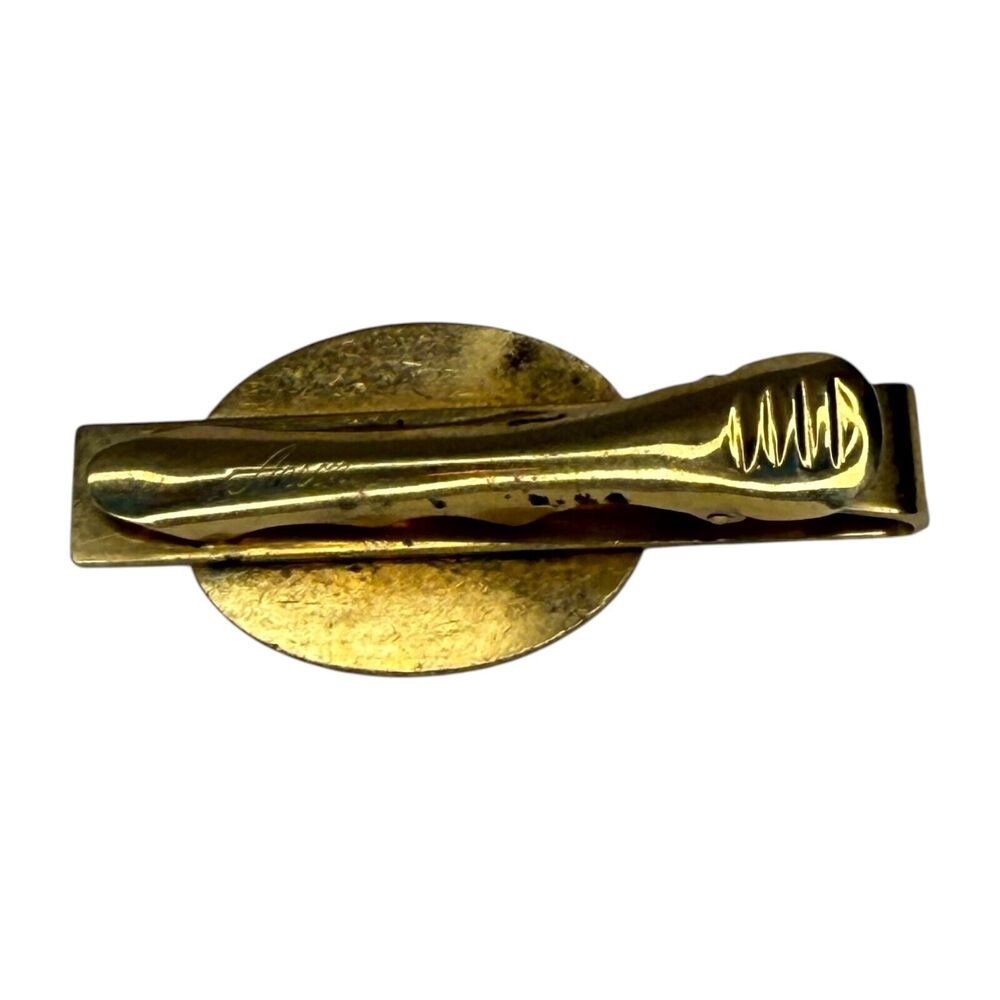 Vintage Anson Tie Clip Gold-Tone Oval Horse Carriage Steam Engine Design - Picture 3 of 7